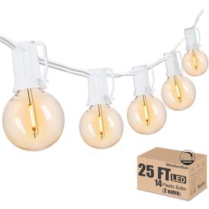 Outdoor Globe String Lights White - G40 Outdoor Lights Patio String Lights Linkable Waterproof with 14 Shatterproof Clear Bulbs(2 Extra) for Wedding Party Pergola Gazebo Lights