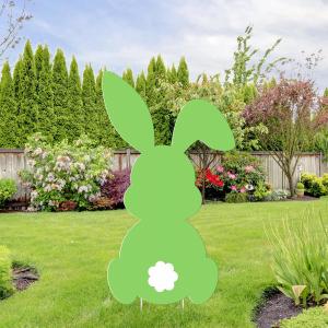 CMUSKO Easter Outdoor Decorations - Large Easter Bunny Yard Signs with Stakes - Green - 31.5 X 11.8 inches