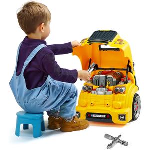 VEVOR Engine Toy, 60 Pieces, Kids Mechanic Car Repair Set with Removable Parts, Lights and Sounds, Steering Wheel and Horn, Kids Mechanic Workshop Set for Toddler Ages 3 Years and Up, Yellow