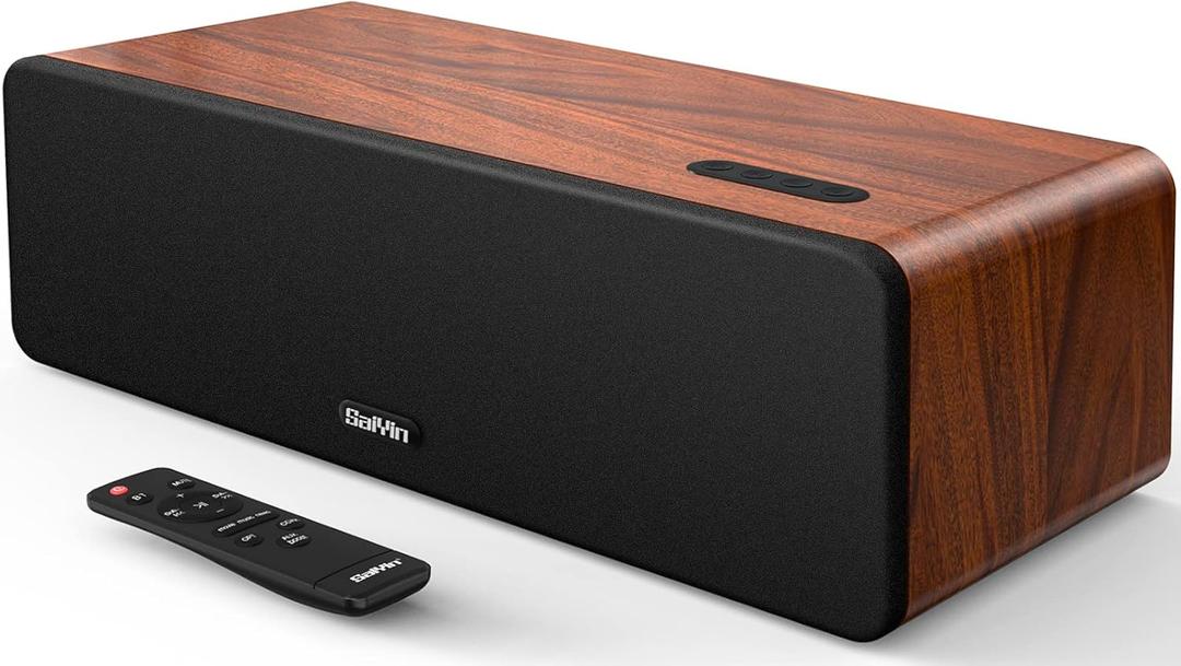 Saiyin Sound Bars for TV, 16.5'' Wooden TV Speakers Soundbar Home Theater Surround Sound System with Dual 3.5'' Woofers, Bluetooth 5.0 and HDMI ARC/Optical/AUX Input for TV, Projector, Record Player