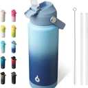BJPKPK Water Bottle with Straw Lid, 24oz Vacuum Insulated Water Bottles, Metal Stainless Steel Thermo for Sports, Travel, BPA Free Leak Proof Thermo, Cups, Flasks, Tumblers,Sky