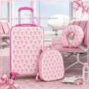 Sanwuta Luggage Sets, 4 Pack, Hardside Suitcases 16 Inch Pink Bow