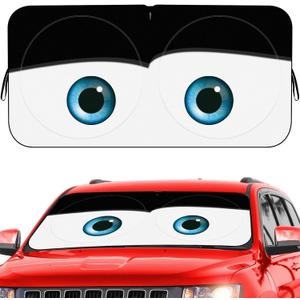 Funny Eyes Windshield Sun Shade for Car, 59 x 27.5in with Black Classic Designed, Foldable Front Window Sunshade for Sedan Compact Car Hatchback Small SUV, UV Heat Protection