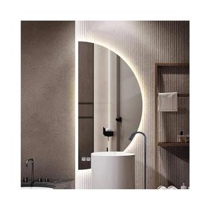 Half Moon LED Bathroom Mirror, Semi Circle Wall Mirror with Anti-Fog, Half Circle Frameless Mirror with Dimmable Brightness for Living Room, Cloakroom, Entryway (Right Arc, 47.2" L x 23.6" W)