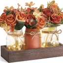 Mkono Mason Jar Lights Centerpiece Table Decorations for Dining Room Farmhouse Coffee Table Decor Tray with 3 Jars Flowers Centerpieces Valentines Day Decor for Kitchen Living Dining Room, Orange