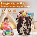 Brown Cow Skin Print Laundry Basket with Sturdy Handles, Nature Cowhide Collapsible Oxford Cloth Laundry Hamper Organizer Basket for Bathroom Bedroom 15.7x20 Inch