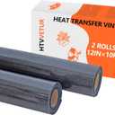 HTVVETUR Glitter Black HTV Heat Transfer Vinyl - 2 Rolls 12" x 10ft Glitter HTV for Shirts, Iron on Vinyl for Cameo - Easy to Cut & Weed (Black, 20ft)