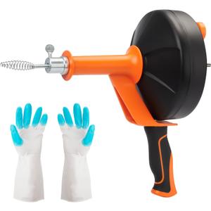 Drain Snake 25 FT with Drill Attachment Manual and Drill 2-in-1, Drum Drain Auger with a Pair of Gloves, Plumbing Snake Suitable for Kitchen, Bathroom, Bathtub and Drainage Pipes.