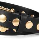 VATAN Women Leather Belt for Jeans Dresses Pants Fashion Ladies Casual Waist Belt with Gold Buckle (L: Fit Waist Size 33"-38")