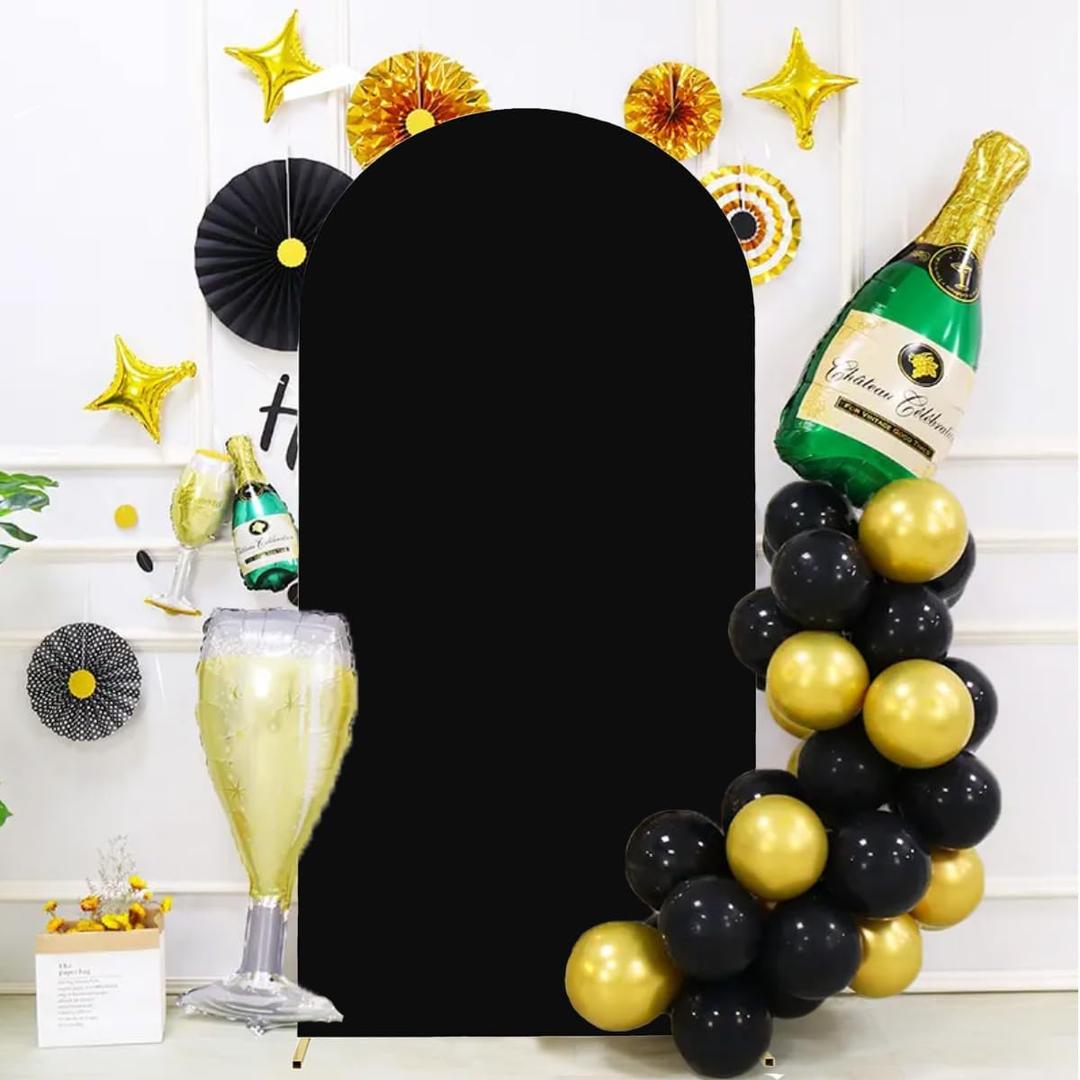 Albassa Arch Backdrop Cover 2-Sided Spandex Fitted Round Top Chiara Backdrop Frame Stand Cover for Baby Shower Birthday Party Wedding Decoration (Black, 6FT)