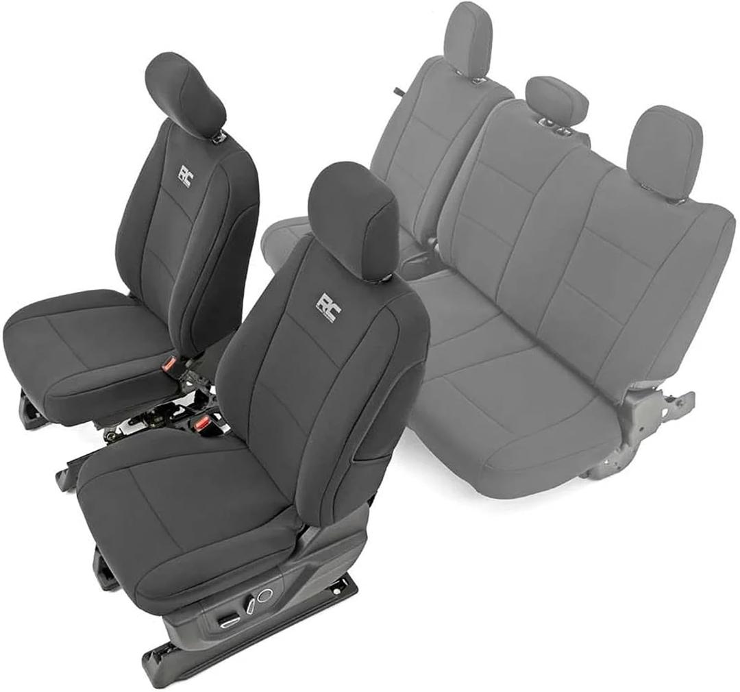 Rough Country Neoprene Seat Covers for 15-22 F-150 |17-22 Super Duty - 91016, Black, Front