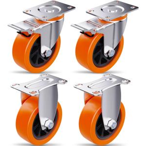5 Inch Caster Wheels, Casters Set of 4 Heavy Duty, Locking Industrial Swivel Top Plate Casters Wheels for Furniture, Cart, Table and Workbench, Load 1800LBS