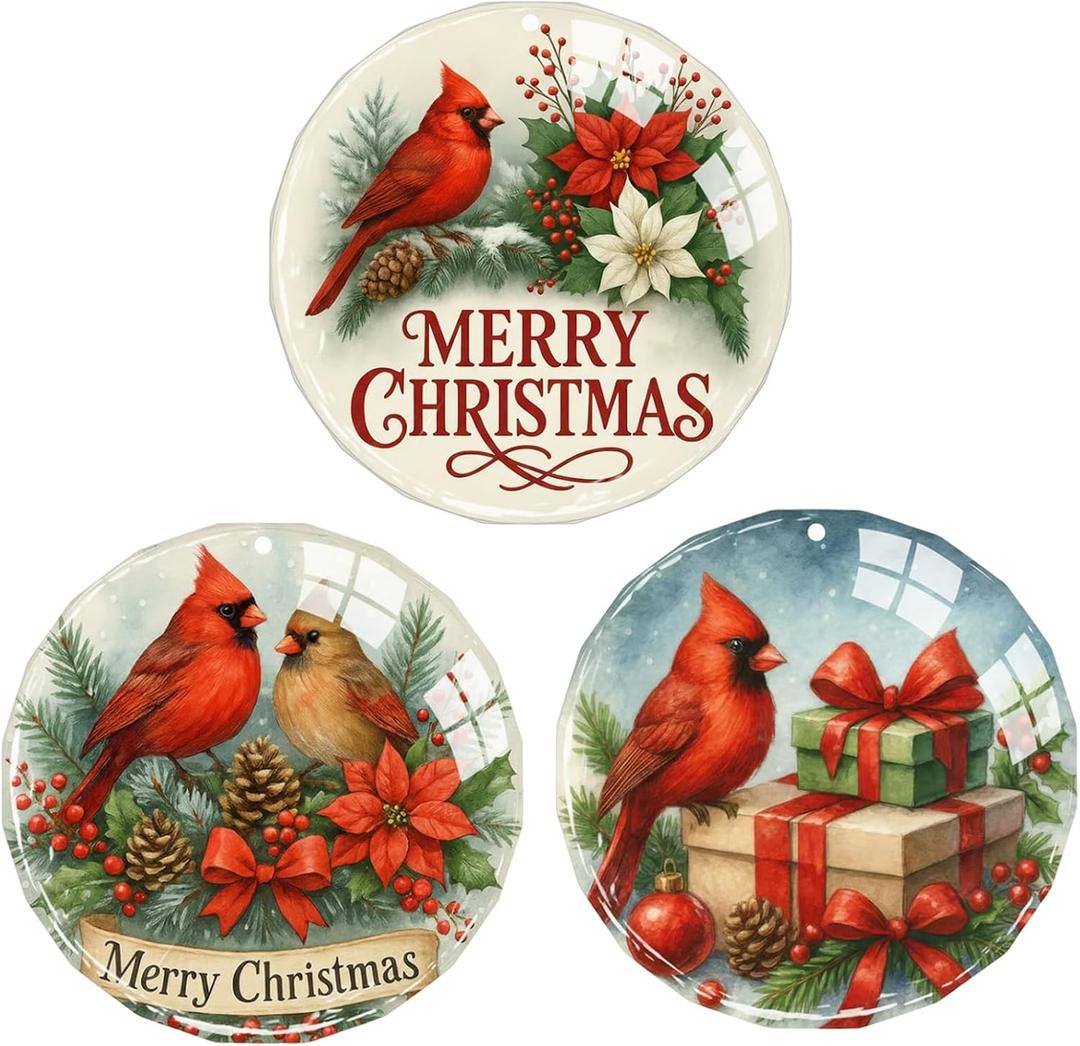 Red Cardinal Christmas Ornaments - 3 Pcs Polystyrene Christmas Tree Decoration, Red Cardinal Christmas Bereavement Gifts for Women Men, Sympathy Gifts for Loss of Loved One