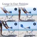 CARIBBEAN JOE Folding Beach Chair, 4 Position Portable Backpack Foldable Camping Chair with Headrest, Cup Holder, and Wooden Armrests, Red 300lbs Capacity