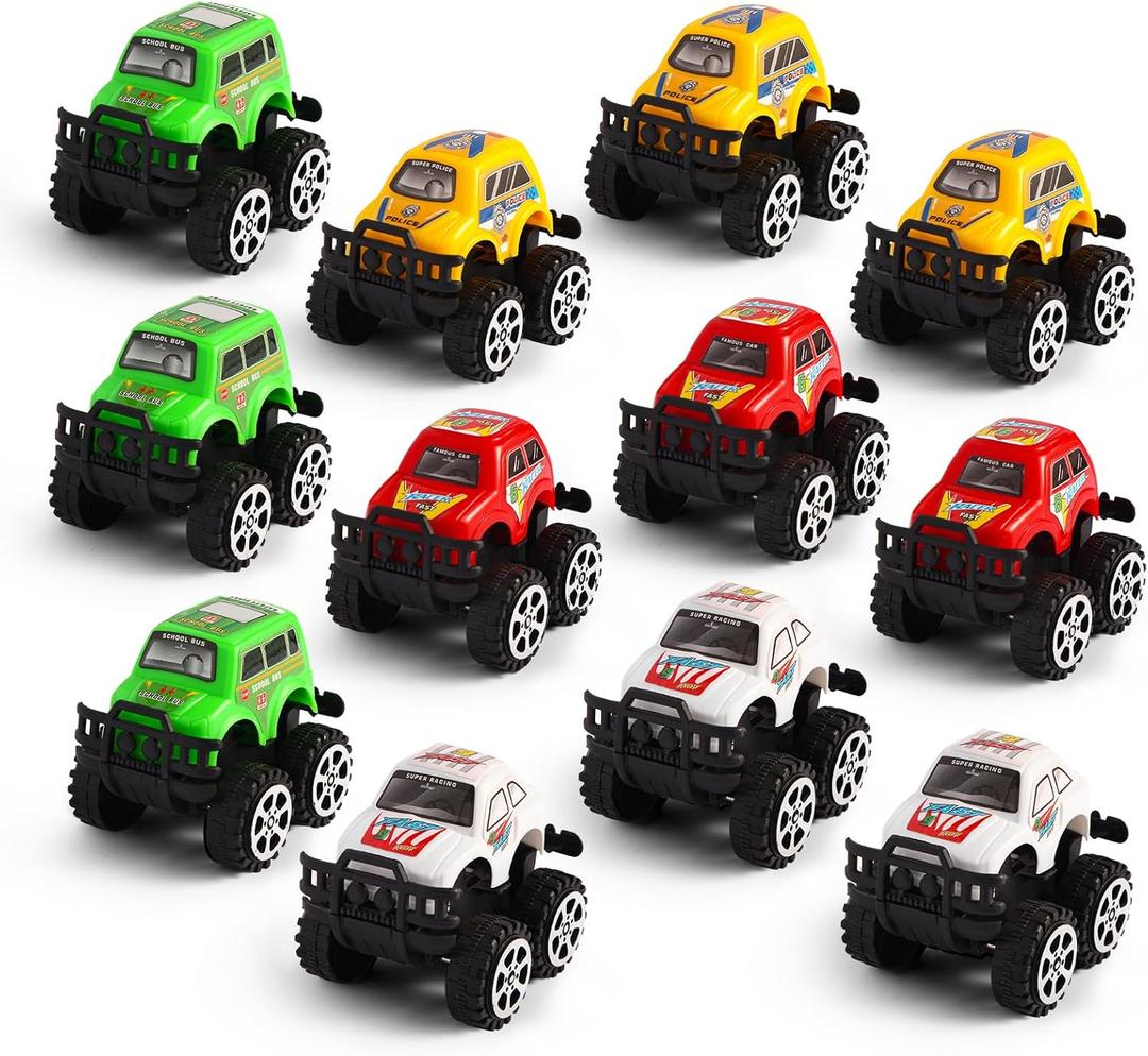 Manmel 12 Pack Pull Back Cars for Kids, Bulk Mini Racing Vehicles Monster Truck Toys Party Favors for Toddlers, Pinata Fillers, Goodie Bag Stuffers, Classroom Prizes for Boys Girls