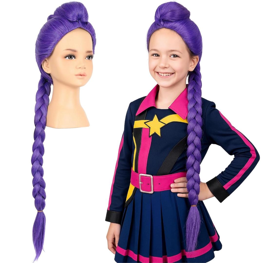 morvally 33.5 Inches Purple Long Braided Ponytail Wig - Anime Cosplay Wigs for Halloween Costume Party (Purple)