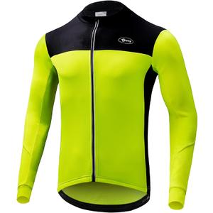 Dooy Men's Cycling Bike Jersey Thermal Biking Shirt Long Sleeve Bicycle Shirts with Full Zipper and Rear Pockets