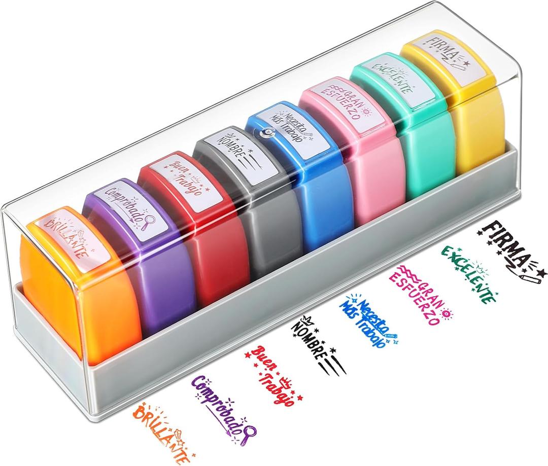 8 Pcs Spanish Teacher Stamps for Classroom Self Inking Grading Stamps Gifts Motivation Teacher Stamp for School Elementary Kid Signature Homework Reward Supplies
