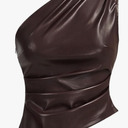 MakeMeChic Women's Faux Leather One Shoulder Sleeveless Y2k Tank Top Asymmetrical Ruched Tops,L