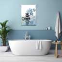 CXHOSTENT Spa Bathroom Wall Art Blue Orchid Flowers and Zen Stones on Water Pictures Print on Canvas Framed Artwork for Yoga Zen Room Decor (Zen-3, 24.00"x36.00")