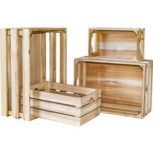 MACVAD Set of 4 Large Wooden Crates Unfinished Office Storage Crates, Decorative Wood Storage Crates for Display, Rustic Pine Wood Organizer Bin Basket for Kitchen Pantry Bathroom