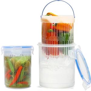 Pickle Jar with Strainer, Pickle Container with Strainer Jalapeno Container Pickle Storage Containers 2 Pcs (24 oz & 45 oz), Transparent