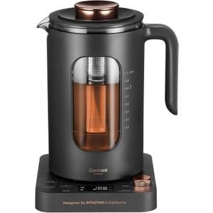 Electric Tea Kettle, INTASTING Glass Electric Kettle with tea Infuser and Precise knob temperature control, 1200W Fast Heating, BPA-Free, Easy to Clean, 1 Liter (Dark Gray)