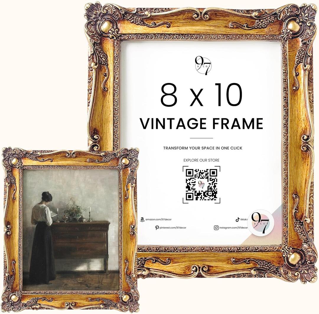 97 Decor Vintage 8x10 Picture Frame Gold - Rustic 8x10 Gold Frame, Ornate Golden Picture Frame 8 x 10, Antique Golden 8 x 10 Frames, Victorian 8 By 10 Frames For Wall Hanging (Bronze)