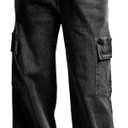 HVEPUO Womens High Waisted Cargo Pants Y2K Baggy Wide Leg Casual Stretchy Jeans for Women Streetwear Pull On Trousers Pants (Medium, Black)
