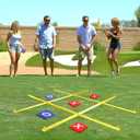 Jansun Giant Tic Tac Toe Outdoor Game, 4 Ft x 4 Ft Portable Tic Tac Toe Bean Bag Toss Game, Large Yard Toss Game Portable Toss Across Camping Games for Families Backyard Outdoor