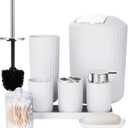 FEILANDUO Bathroom Accessories Sets Complete, 8 Pcs Bathroom Accessory Set with Trash Can, Soap Dispenser, Soap Dish, Toothbrush Holder,Toothbrush Cup,Toilet Brush and Qtip Holders,Vanity Tray (White)
