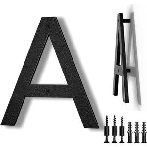 8 Inch Large Floating House Numbers, Black Modern House Number for Outside, Home Address Numbers for Outdoor Garage Gate Wall Street (Letter A)