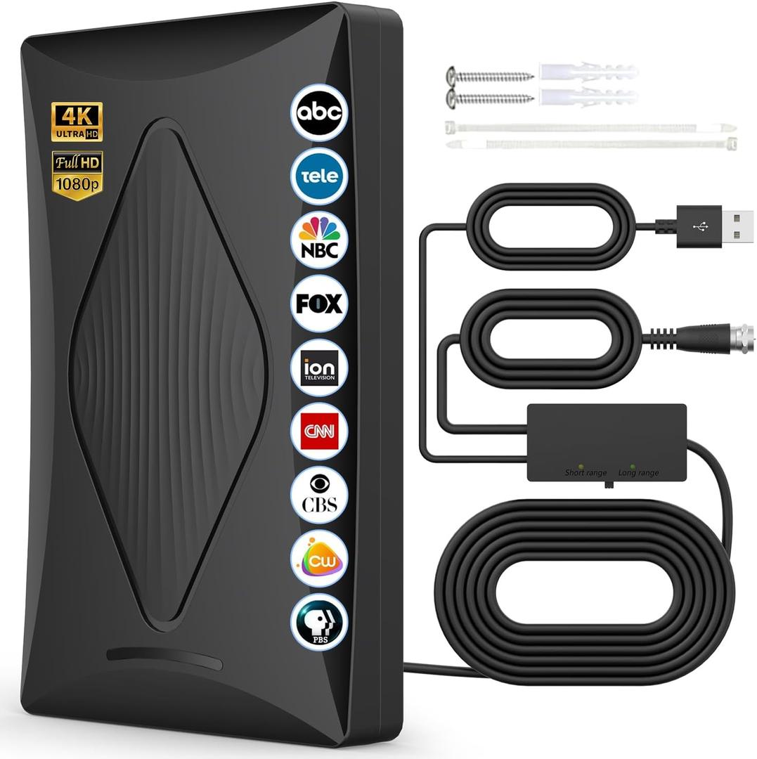 2025 TV Antenna Indoor Antenna for Smart TV, 2200+ Miles Long Range Reception tv Antenna with Amplifier Signal Booster for Local Channels, Clear Reception for 4K 1080p HD