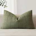 Foindtower Set of 1 Decorative Linen Check Throw Pillow Cover Neutral Farmhouse Lumbar Cushion Cover Modern Boho Home Decor for Sofa Chair Couch Bedroom Living Room Outdoor,1220 Inch,Sage Green