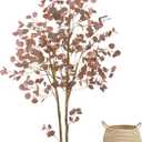 Warmplants Artificial Eucalyptus Tree, 6ft Fake Eucalyptus Plant with Basket, Red Silver Dollars Silk Leaves Faux Tree for Home Office Perfect Housewares Gift Decoration