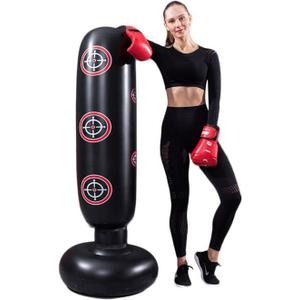 Punching Bag with Stand Adult, Kizcmvre Inflatable Freestanding Heavy Duty Boxing Bag, Women Men Training Equipment Exercise Boxing Standing Punching Bag (Black).