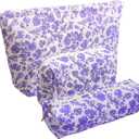 3 Piece Purple Quilted Floral Makeup Bag Set Small Cosmetic Bag For Women Cute Cotton Makeup Pouch For Purse