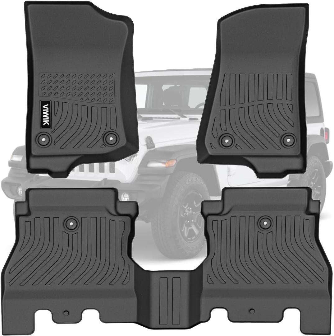 Floor Mats fit for Jeep Wrangler JL 2018-2024 (Not for JK or 4XE), TPE Rubber Car Mats All Weather Custom Floor Liners for Jeep Wrangler JL 4 Door 1st and 2nd Row Front & Rear Non-Slip Odorless, Black