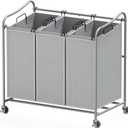 Simple Houseware Heavy-Duty 3-Bag Laundry Sorter Cart, Silver