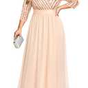 Talisea Blush Pink Plus Size Bridesmaid Dresses Long Sleeve Formal Wedding Guest Dress Evening Prom Gowns Maxi Sequin 18W