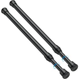 2PCS Small Tension Curtain Rod 11 to 19 Inch,Black Short Curtain Rods No Drilling,Loaded Expandable Spring Curtain Rods for Kitchen,Closet,Cupboard,Door,Bookshelf