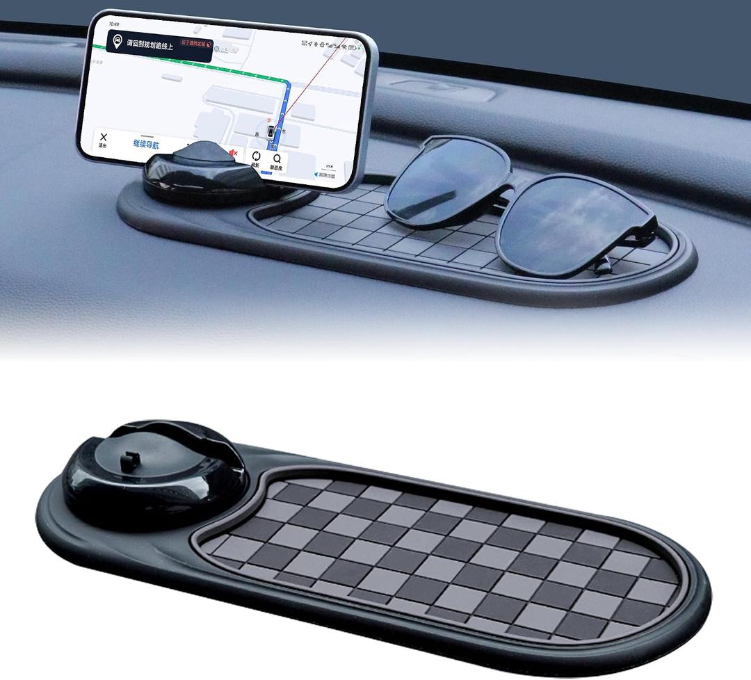 3 x Universal Anti-Slip Car Dashboard Mat with 360 Rotating Phone Holder Multi-Functional Organizer Pad for Phones, Sunglasses, Keys, and Daily Essentials (Gray Black)