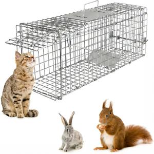Humane Animal Trap for Small Cats, Rabbits, Squirrels, Chipmunks, Muskrats | 23.3" Catch and Release Cage | Galvanized Wire with Pedal Triggers | Collapsible for Easy Storage