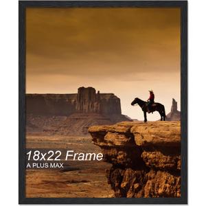 A PLUS MAX 18x22 Picture Frame, Black Engineered Wood Frame for 18 x 22 Inch Picture Poster Photo, Light Weight 18 by 22 Frame with Wood-grain for Wall - 1 Pack/Black/18 x22