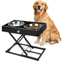 Joytale Elevated Dog Bowls for Large Breeds, Heavy Duty 9 Adjustable Height from 9" to 17.5" Metal Stand Anti-Slip, Non Spill Raised Food & Water Station with 2 Stainless Steel Food Bowls, Black