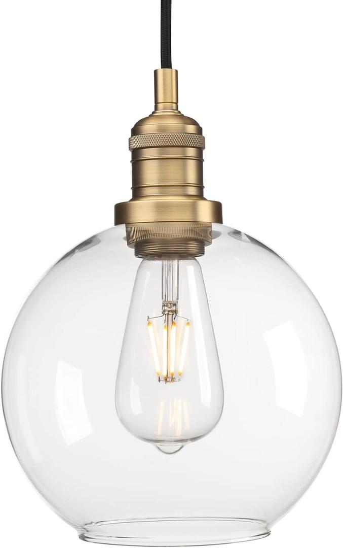 Phansthy Industrial Vintage Pendant Light Retro Ceiling Light 20cm Globe Clear Glass Shade Hanging Light Decoration Lamp for Loft Kitchen Coffee Bar (Antique)