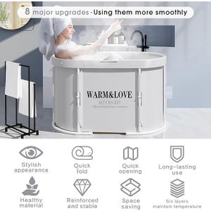 Portable Bath Tub, Foldable Bathtub for Adults and Kids, Soaking Bathtub for Hot and Ice Bath, Home Freestanding Tubs for Shower Sauna, Christmas Gifts 37''x21.6''x22''(Oval Grey)