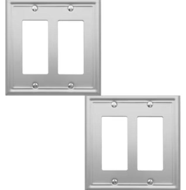 BESTTEN 2-Gang Combination 1-Toggle/1-Decor Wall Plate, Mid-Size, Metal Double Outlet Covers and Switch Plates, 2 Pack, Polished Brass, Zinc Alloy