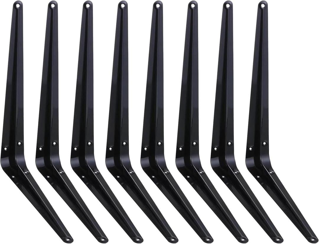 ELSKER&HOME 8 Pack Shelf Brackets 12 Inch, Floating Shelf Bracket for Wood, Black Metal L Bracket for Shelves Support, Wall Mount Corner Brace