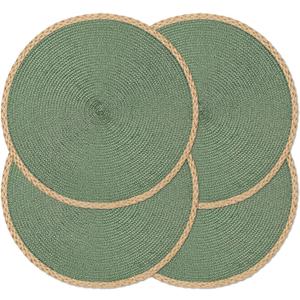 Round Braided Placemats Set of 4 Table Mats 15 Inches Washable Heat Resistant for Dining Table Non-Slip Indoor Outdoor Place Mats for Thanksgiving Christmas Easter(Green Wide Edge 4)